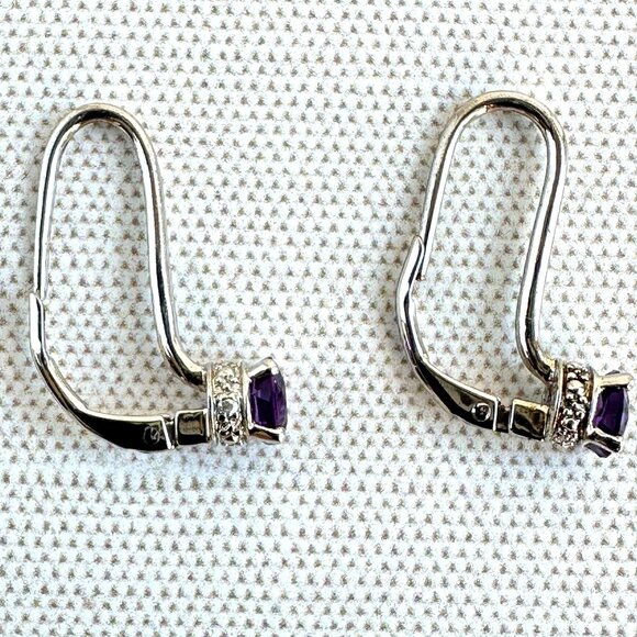 Sterling Silver Drop Earrings With Amethyst Stones For Pierced Ears 1" - Picture 4 of 11